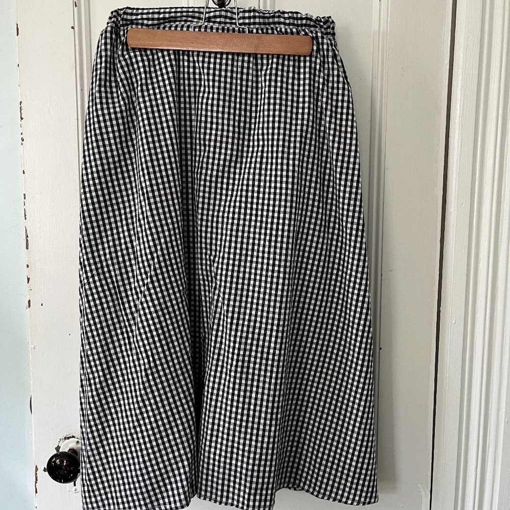 English Factory Gingham Midi Skirt Elastic Waist and Pockets Size M